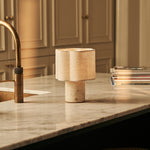 Sisley Beige – Travertino Classico Travertine Rechargeable Table Lamp | Cordless, Up to 100 Hours & Linen Blend