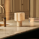 Sisley Beige – Travertino Classico Travertine Rechargeable Table Lamp | Cordless, Up to 100 Hours & Linen Blend