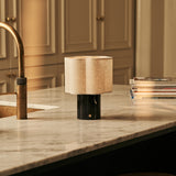 Sisley Black – Nero Marquina Marble Rechargeable Table Lamp | Cordless, Up to 100 Hours & Linen Blend