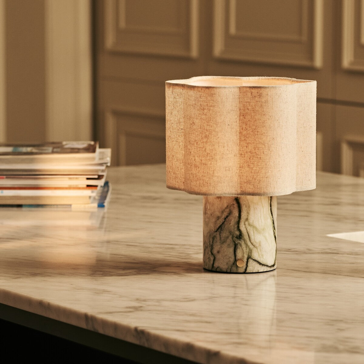 Sisley Green – Ice Green Marble Rechargeable Table Lamp | Cordless, Up to 100 Hours & Linen Blend