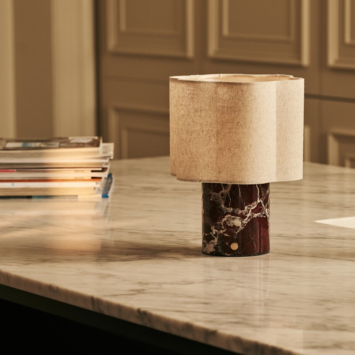 Sisley Red – Rosso Levanto Marble Rechargeable Table Lamp | Cordless, Up to 100 Hours & Linen Blend