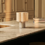 Sisley White – Bianco Statuarietto Marble Rechargeable Table Lamp | Cordless, Up to 100 Hours & Linen Blend
