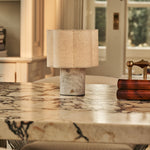 Sisley White – Bianco Statuarietto Marble Rechargeable Table Lamp | Cordless, Up to 100 Hours & Linen Blend