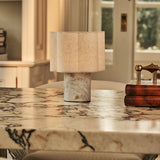 Sisley White – Bianco Statuarietto Marble Rechargeable Table Lamp | Cordless, Up to 100 Hours & Linen Blend