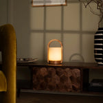 George Light Brown Wooden Rechargeable Lamp Combined With Frosted Glass And A Handle Tavellio