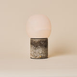 Sol Medium Silver Travertine and Alabaster Rechargeable Table Lamp