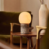 Sol Medium Silver Travertine and Alabaster Rechargeable Table Lamp