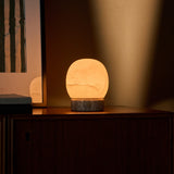 Sol Small Silver Travertine and Alabaster Rechargeable Table Lamp