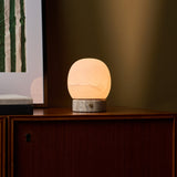 Sol Small Silver Travertine and Alabaster Rechargeable Table Lamp