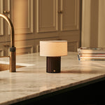 Steffie Dark Brown Rechargeable Table Lamp | Linen Blend, 3 Light Modes & Cordless