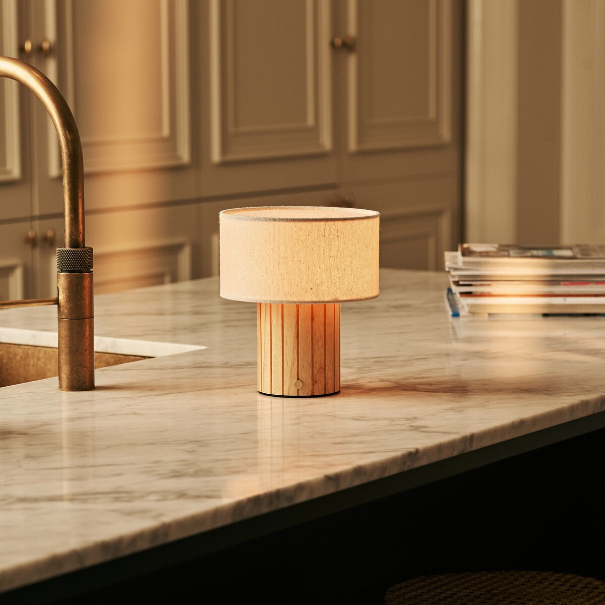 Steffie Light Brown Rechargeable Table Lamp | Linen blend, 3 Light Modes & Cordless