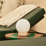 Flore Light Brown Wooden Lamp with Glass Bulb – Rechargeable & Dimmable Cordless Light - Tavellio