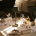 Maya Olive Green Ribbed Table Lamp Made of Iron – Dimmable Lamp & 3 Light Modes, Rechargeable via Wireless Charging Station