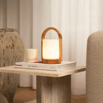 George Light Brown Wooden Rechargeable Lamp Combined With Frosted Glass And A Handle Tavellio