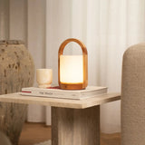 George Light Brown Wooden Rechargeable Lamp Combined With Frosted Glass And A Handle Tavellio