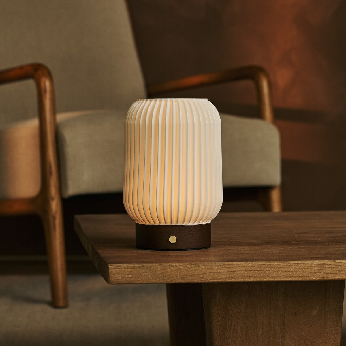 Alba Dark Brown Wooden Rechargeable Table Lamp | Cordless, 3 Light Modes & Dimming Function