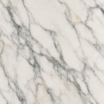 Arabescato marble slab with soft grey veining used for the Dou rechargeable table lamp base
