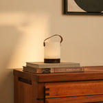 Avery Dark Brown Rechargeable Wooden Table Lamp – Cordless & Dimmable with Leather Strap