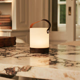 Avery Dark Brown Rechargeable Wooden Table Lamp – Cordless & Dimmable with Leather Strap