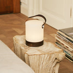 Avery Dark Brown Rechargeable Wooden Table Lamp – Cordless & Dimmable with Leather Strap