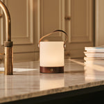 Avery Dark Brown Rechargeable Wooden Table Lamp – Cordless & Dimmable with Leather Strap