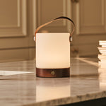 Avery Dark Brown Rechargeable Wooden Table Lamp – Cordless & Dimmable with Leather Strap