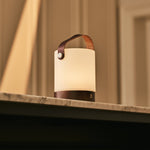 Avery Dark Brown Rechargeable Wooden Table Lamp – Cordless & Dimmable with Leather Strap