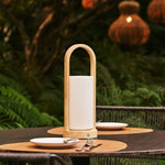 Evie Light Brown Rechargeable Wooden Table Lamp – Dimmable & Cordless