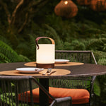 Avery Dark Brown Rechargeable Wooden Table Lamp – Cordless & Dimmable with Leather Strap
