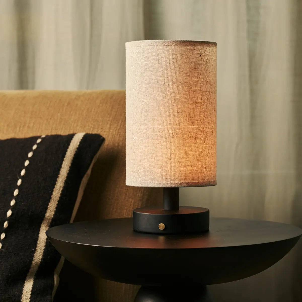 Ben Black Wooden Table Lamp – Rechargeable, Dimmable, USB-C Powered