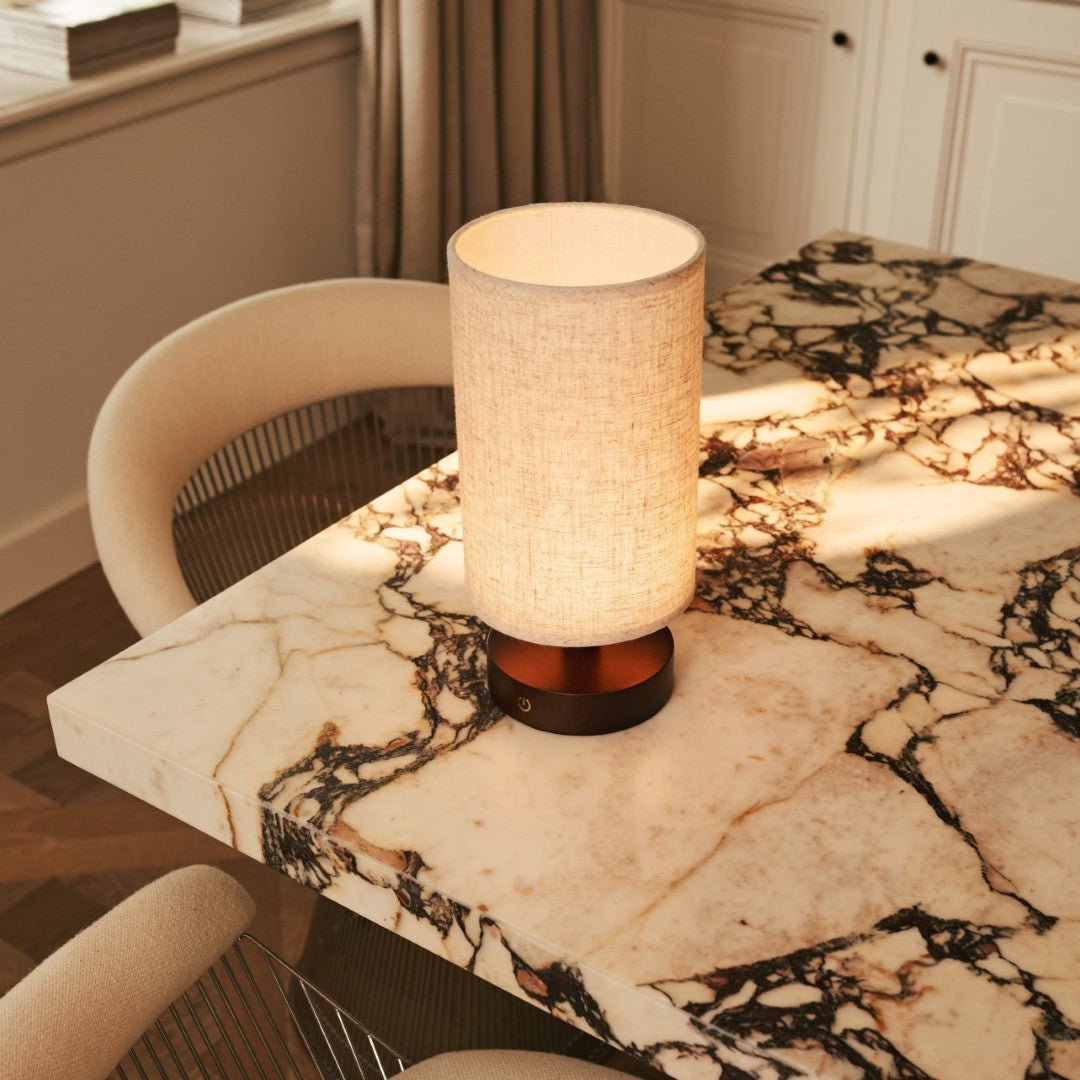 Ben Wooden Dark Brown Table Lamp – Rechargeable, Dimmable, USB-C Powered