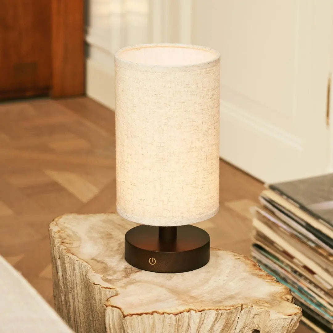 Ben Wooden Dark Brown Table Lamp – Rechargeable, Dimmable, USB-C Powered