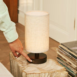 Ben Wooden Dark Brown Table Lamp – Rechargeable, Dimmable, USB-C Powered