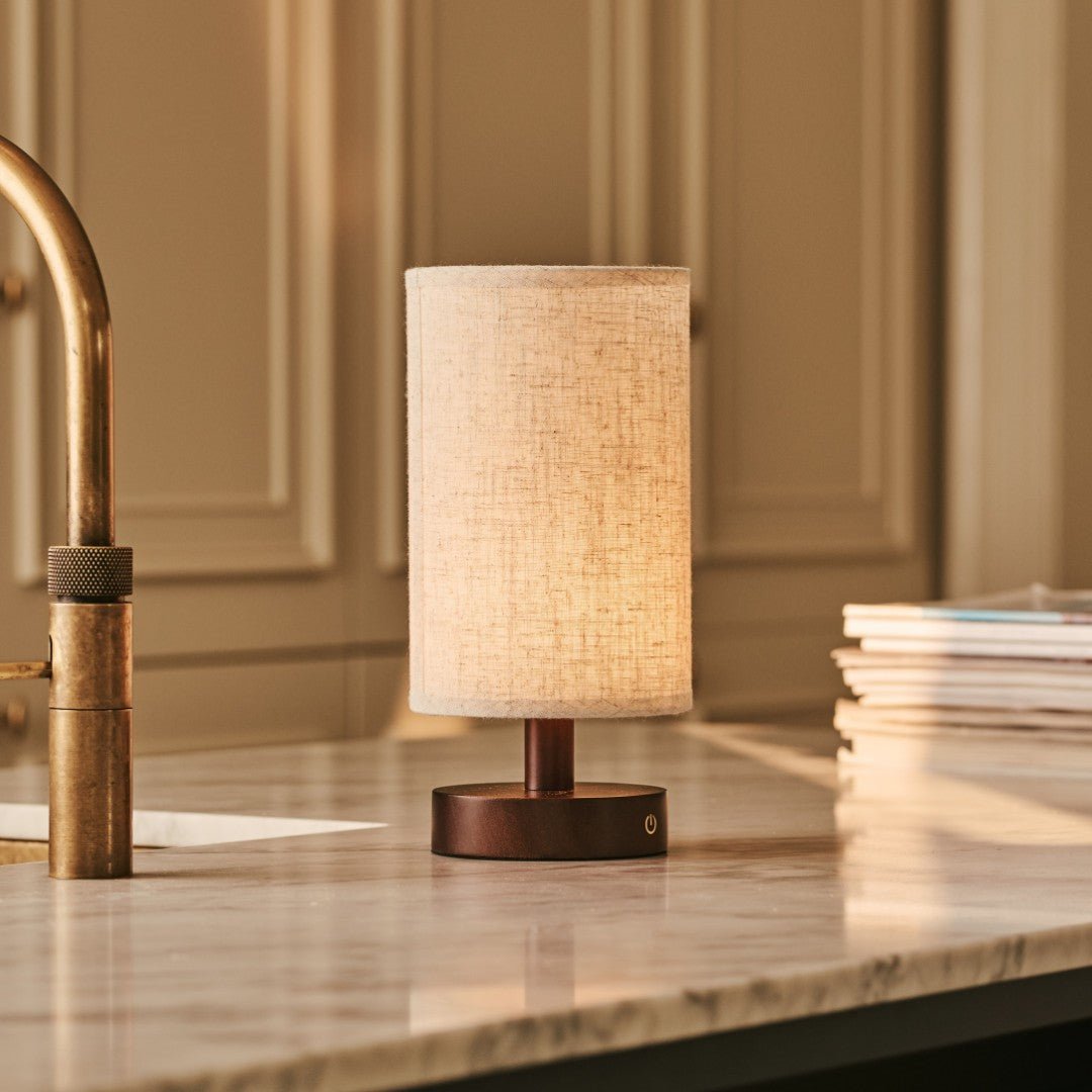 Ben Wooden Dark Brown Table Lamp – Rechargeable, Dimmable, USB-C Powered
