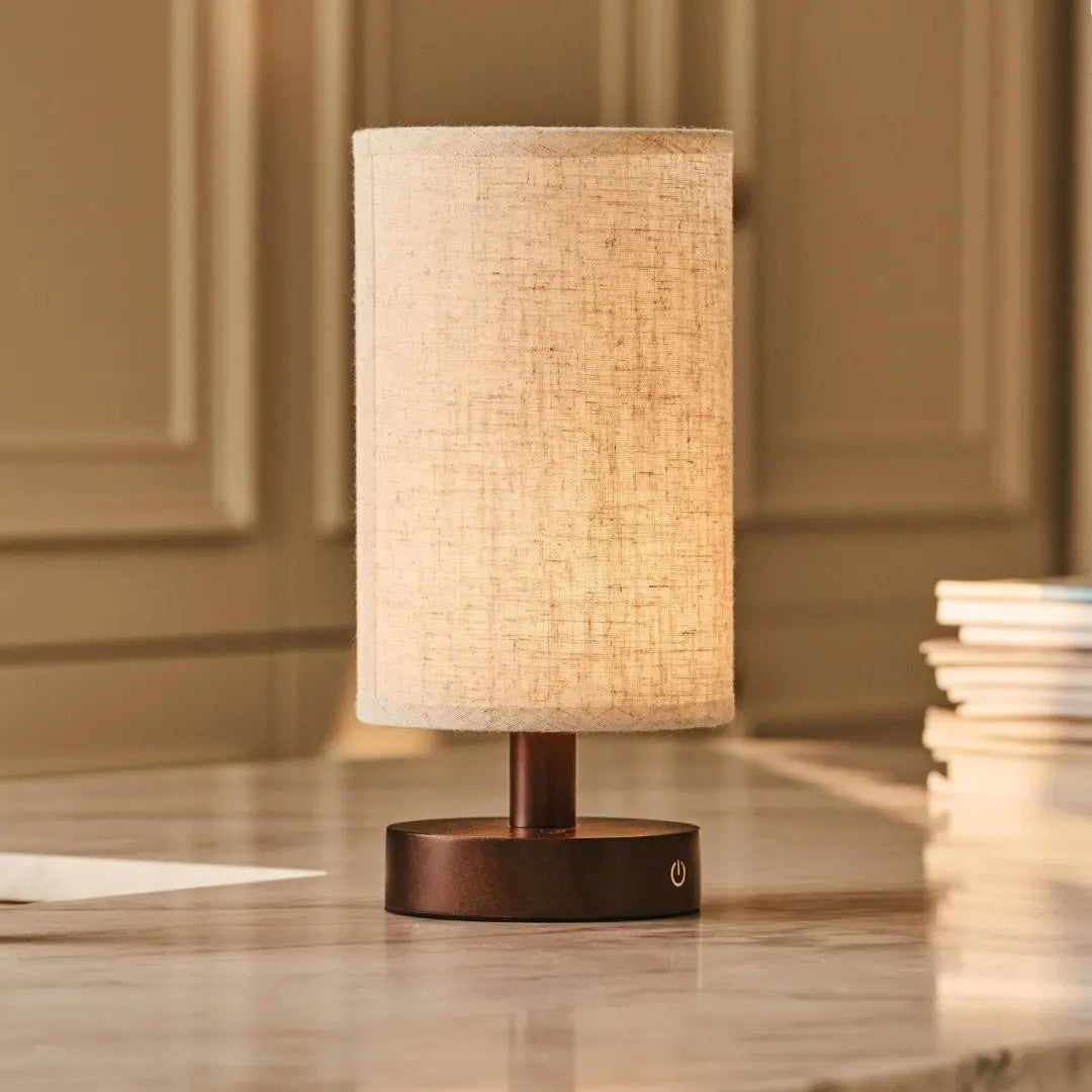 Ben Wooden Dark Brown Table Lamp – Rechargeable, Dimmable, USB-C Powered