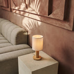 Boris Light Brown Lamp with 2 Meter Cord - Fabric Shade Lamp & Wooden Base Tavellio