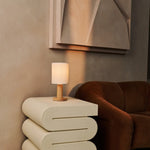 Boris Light Brown Lamp with 2 Meter Cord - Fabric Shade Lamp & Wooden Base Tavellio