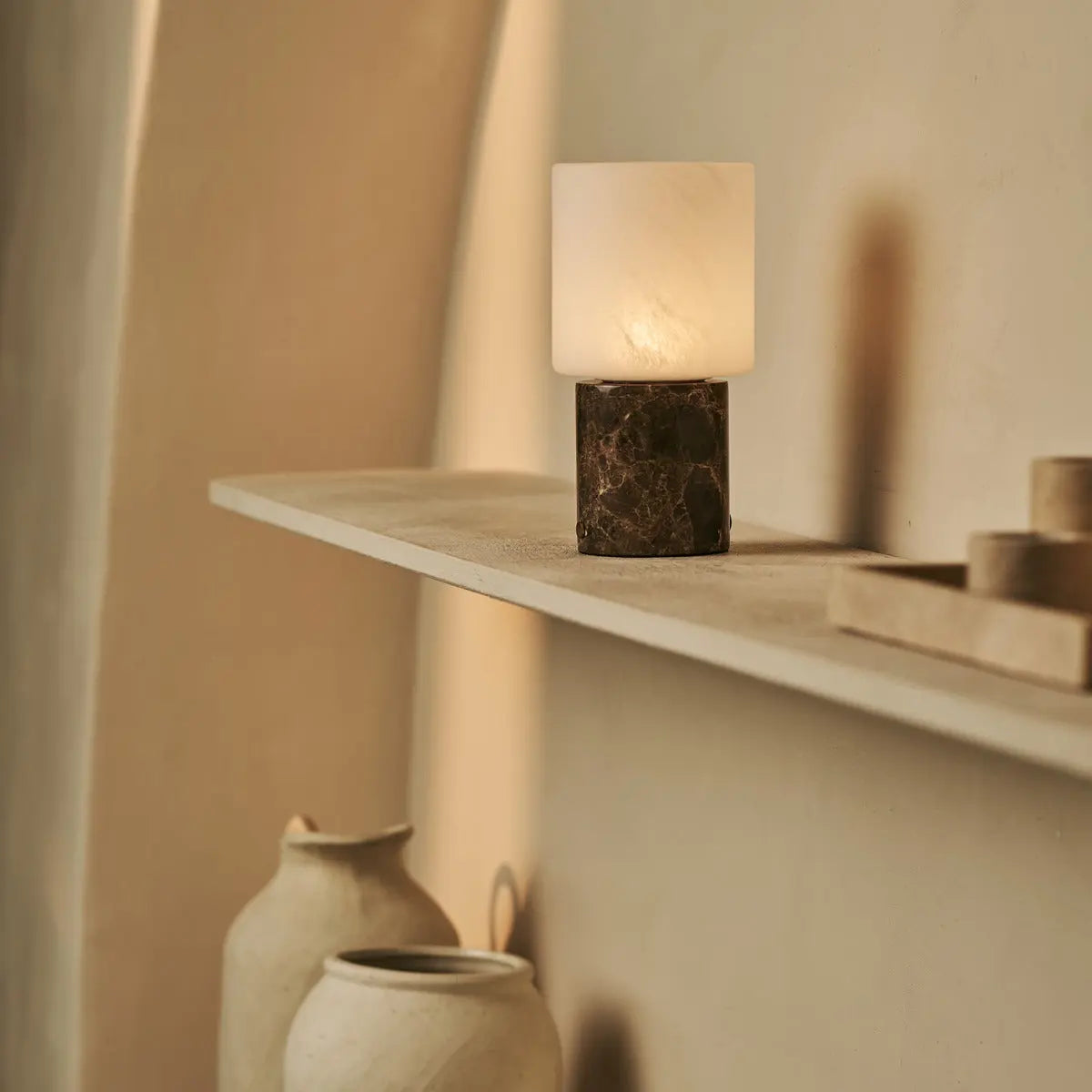 Cuyp Brown / Emeperador Dark – Marble Rechargeable Table Lamp – Cordless, USB Rechargeable & Up to 100 Hours Runtime