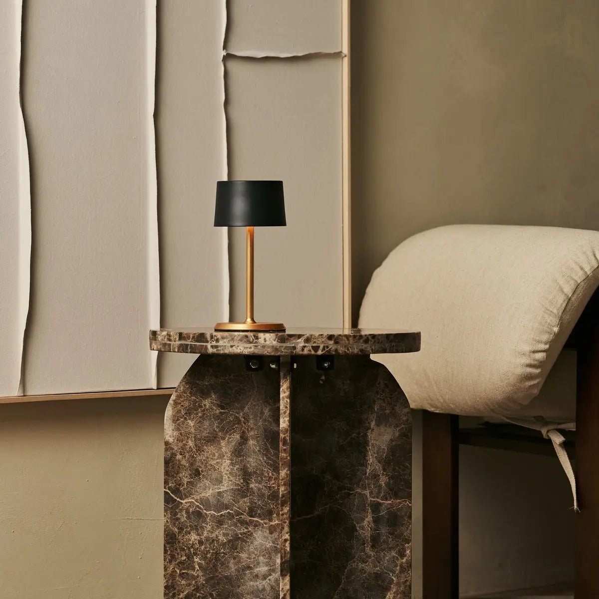 David Black & Gold Rechargeable Table Lamp 2 in 1 with Adjustable Height – Dimmable & Cordless with 120 Hours Battery