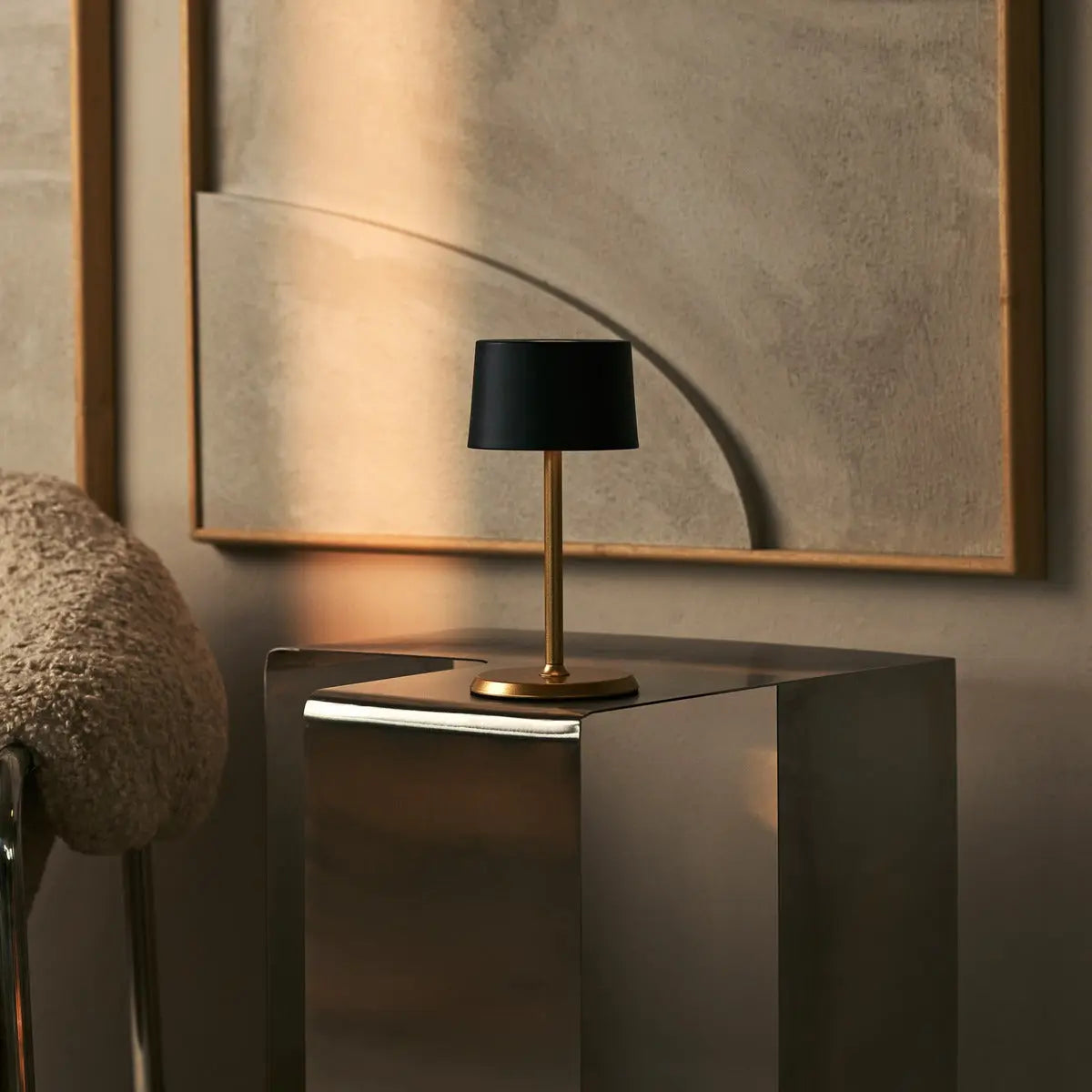 David Black & Gold Rechargeable Table Lamp 2 in 1 with Adjustable Height – Dimmable & Cordless with 120 Hours Battery