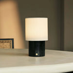Dou Black / Nero Marquina – Marble Rechargeable Table Lamp – Cordless, 3 Light Modes & With Linen Interchangeable Lampshade