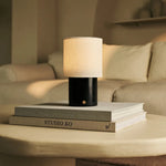 Dou Black / Nero Marquina – Marble Rechargeable Table Lamp – Cordless, 3 Light Modes & With Linen Interchangeable Lampshade
