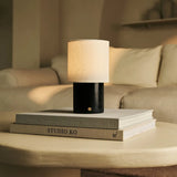 Dou Black / Nero Marquina – Marble Rechargeable Table Lamp – Cordless, 3 Light Modes & With Linen Interchangeable Lampshade