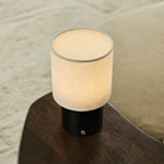 Dou Black / Nero Marquina – Marble Rechargeable Table Lamp – Cordless, 3 Light Modes & With Linen Interchangeable Lampshade