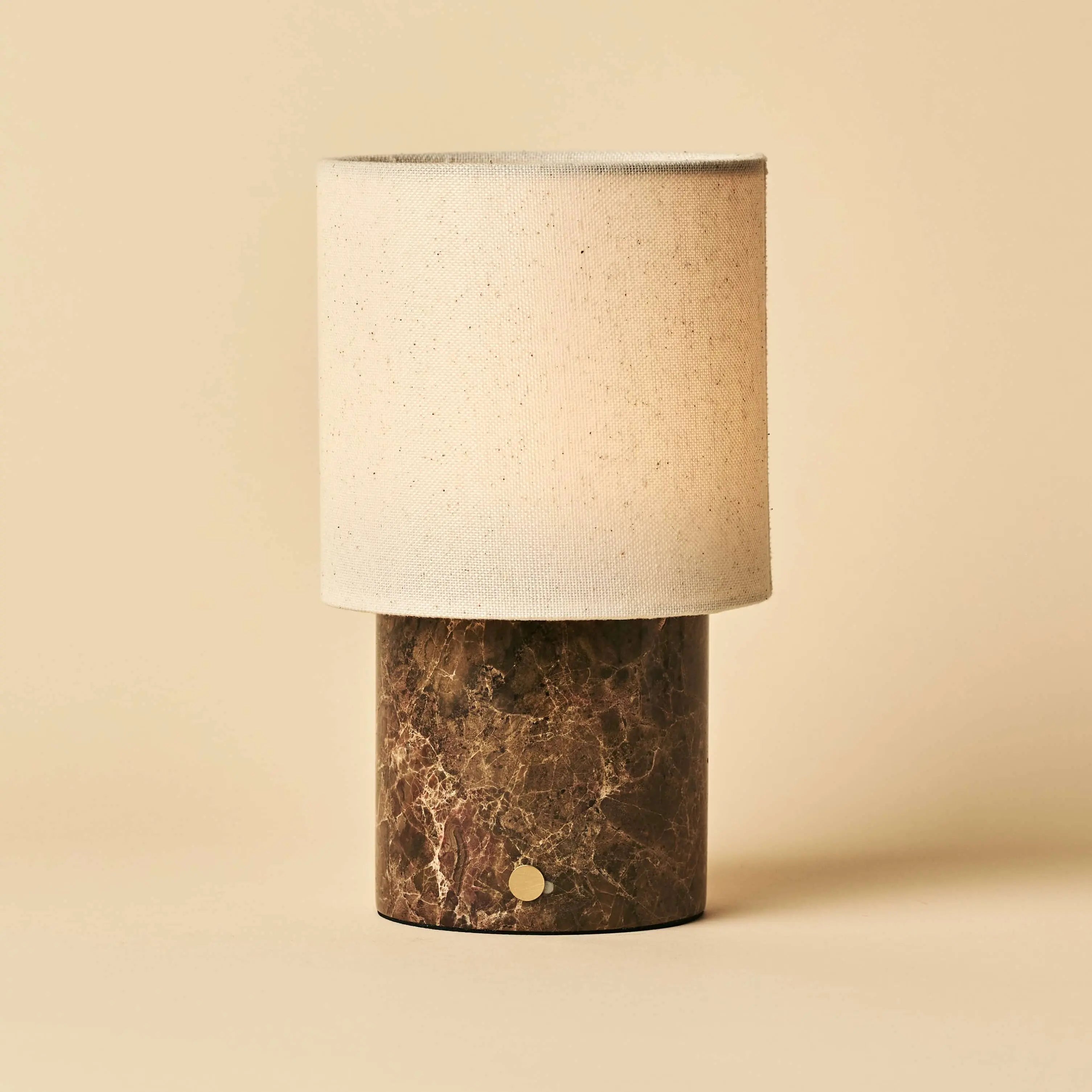 Dou Brown / Emeperador Dark – Marble Rechargeable Table Lamp – Cordless, 3 Light Modes & With Linen Interchangeable Lampshade