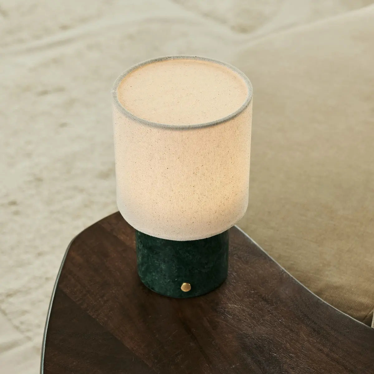 Dou Green / Verde Alpi – Marble Rechargeable Table Lamp – Cordless, 3 Light Modes & With Linen Interchangeable Lampshade