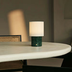 Dou Green / Verde Alpi – Marble Rechargeable Table Lamp – Cordless, 3 Light Modes & With Linen Interchangeable Lampshade