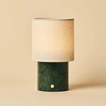 Dou Green / Verde Alpi – Marble Rechargeable Table Lamp – Cordless, 3 Light Modes & With Linen Interchangeable Lampshade