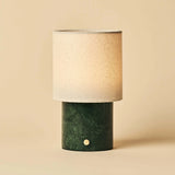 Dou Green / Verde Alpi – Marble Rechargeable Table Lamp – Cordless, 3 Light Modes & With Linen Interchangeable Lampshade