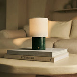 Dou Green / Verde Alpi – Marble Rechargeable Table Lamp – Cordless, 3 Light Modes & With Linen Interchangeable Lampshade